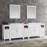Fresca FVN21-96WH Cambridge 96" White Double Sink Traditional Bathroom Vanity with Mirrors