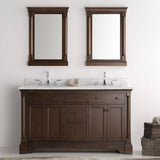 Fresca FVN2260AC Kingston 61" Antique Coffee Double Sink Traditional Bathroom Vanity with Mirrors