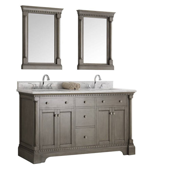 Fresca FVN2260SA Kingston 61" Antique Silver Double Sink Traditional Bathroom Vanity with Mirrors