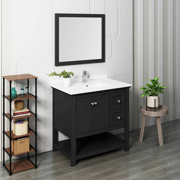 Fresca FVN2336BL Manchester 36" Black Traditional Bathroom Vanity with Mirror