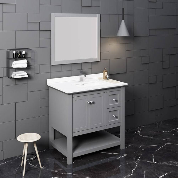 Fresca FVN2336GR Manchester 36" Gray Traditional Bathroom Vanity with Mirror