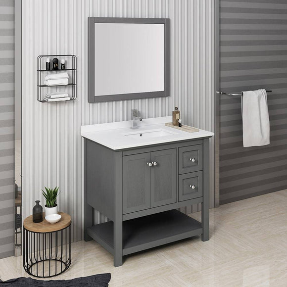 Fresca FVN2336VG Manchester Regal 36" Gray Wood Veneer Traditional Bathroom Vanity with Mirror