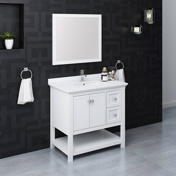 Fresca FVN2336WH Manchester 36" White Traditional Bathroom Vanity with Mirror