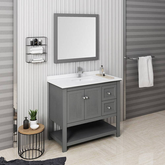 Fresca FVN2340VG Manchester Regal 42" Gray Wood Veneer Traditional Bathroom Vanity with Mirror