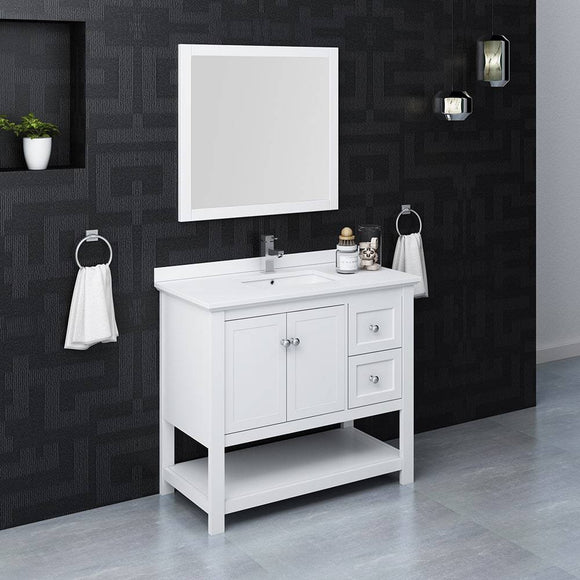 Fresca FVN2340WH Manchester 42" White Traditional Bathroom Vanity with Mirror