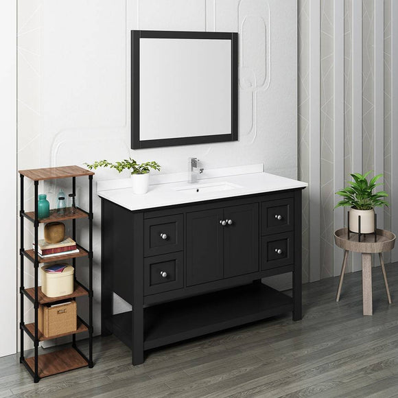 Fresca FVN2348BL Manchester 48" Black Traditional Bathroom Vanity with Mirror