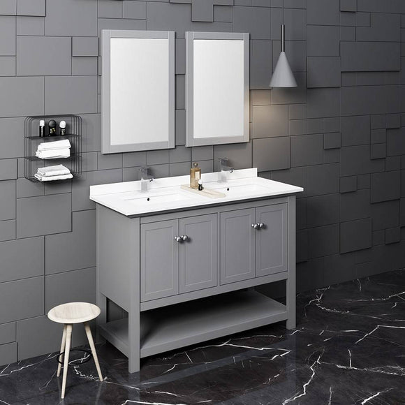 Fresca FVN2348GR-D Manchester 48" Gray Traditional Double Sink Bathroom Vanity with Mirrors