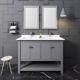Fresca FVN2348GR-D Manchester 48" Gray Traditional Double Sink Bathroom Vanity with Mirrors