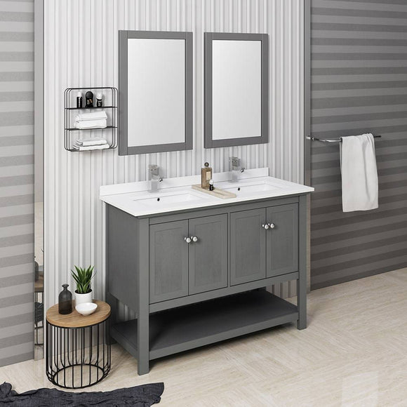 Fresca FVN2348VG-D Manchester Regal 48" Gray Wood Veneer Traditional Double Sink Bathroom Vanity with Mirrors