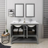 Fresca FVN2348VG-D Manchester Regal 48" Gray Wood Veneer Traditional Double Sink Bathroom Vanity with Mirrors