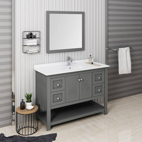 Fresca FVN2348VG Manchester Regal 48" Gray Wood Veneer Traditional Bathroom Vanity with Mirror