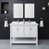 Fresca FVN2348WH-D Manchester 48" White Traditional Double Sink Bathroom Vanity with Mirrors