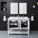 Fresca FVN2348WH-D Manchester 48" White Traditional Double Sink Bathroom Vanity with Mirrors