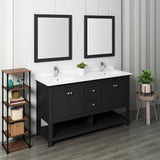 Fresca FVN2360BL-D Manchester 60" Black Traditional Double Sink Bathroom Vanity with Mirrors