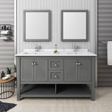 Fresca FVN2360VG-D Manchester Regal 60" Gray Wood Veneer Traditional Double Sink Bathroom Vanity with Mirrors