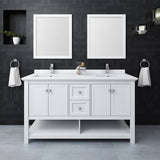 Fresca FVN2360WH-D Manchester 60" White Traditional Double Sink Bathroom Vanity with Mirrors