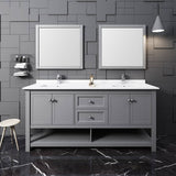 Fresca FVN2372GR-D Manchester 72" Gray Traditional Double Sink Bathroom Vanity with Mirrors