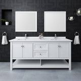 Fresca FVN2372WH-D Manchester 72" White Traditional Double Sink Bathroom Vanity with Mirrors