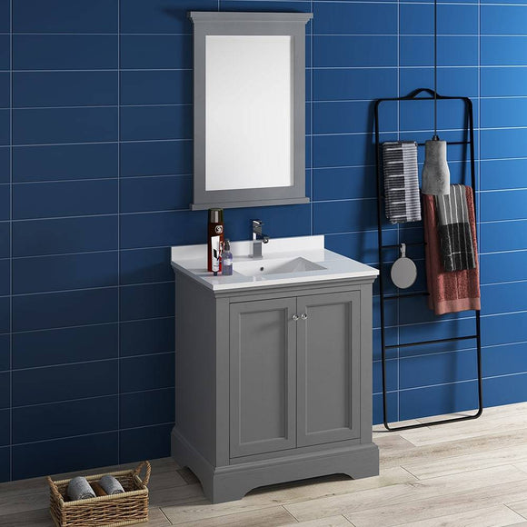 Fresca FVN2430GRV Windsor 30" Gray Textured Traditional Bathroom Vanity with Mirror