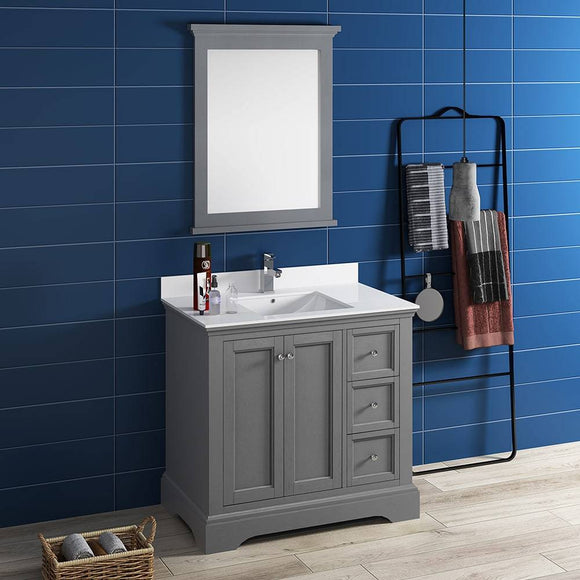 Fresca FVN2436GRV Windsor 36" Gray Textured Traditional Bathroom Vanity with Mirror
