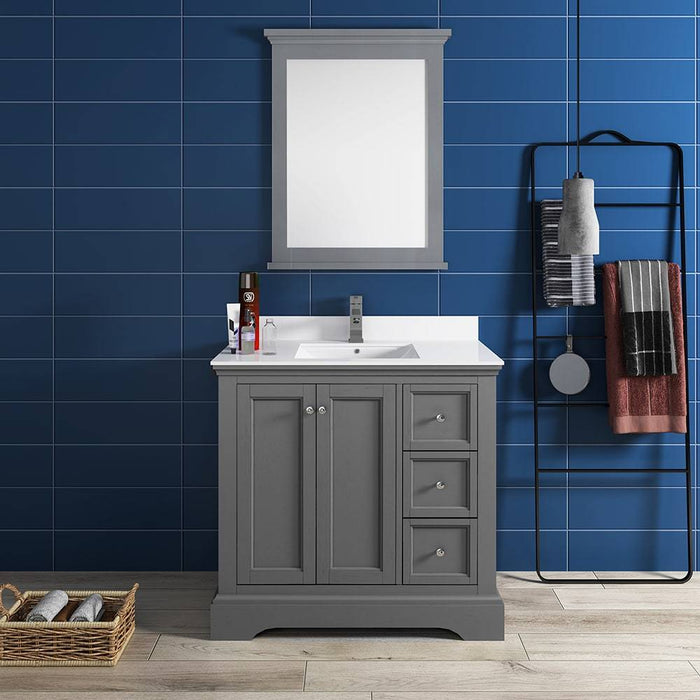 Fresca FVN2436GRV Windsor 36" Gray Textured Traditional Bathroom Vanity with Mirror