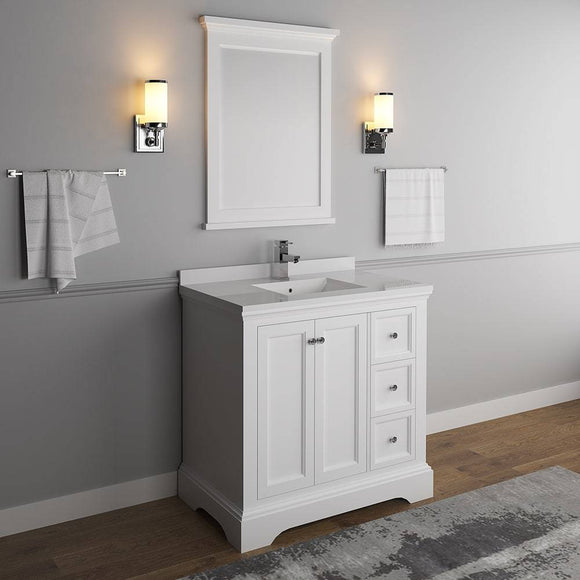 Fresca FVN2436WHM Windsor 36" Matte White Traditional Bathroom Vanity with Mirror