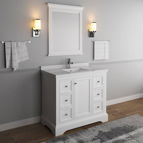 Fresca FVN2440WHM Windsor 40" Matte White Traditional Bathroom Vanity with Mirror