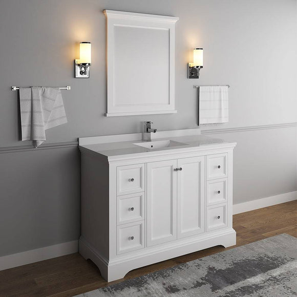 Fresca FVN2448WHM Windsor 48" Matte White Traditional Bathroom Vanity with Mirror