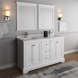 Fresca FVN2460WHM Windsor 60" Matte White Traditional Double Sink Bathroom Vanity with Mirrors