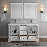 Fresca FVN2460WHM Windsor 60" Matte White Traditional Double Sink Bathroom Vanity with Mirrors