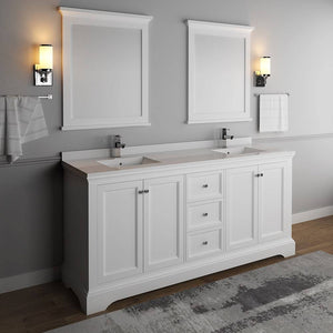 Fresca FVN2472WHM Windsor 72" Matte White Traditional Double Sink Bathroom Vanity with Mirrors