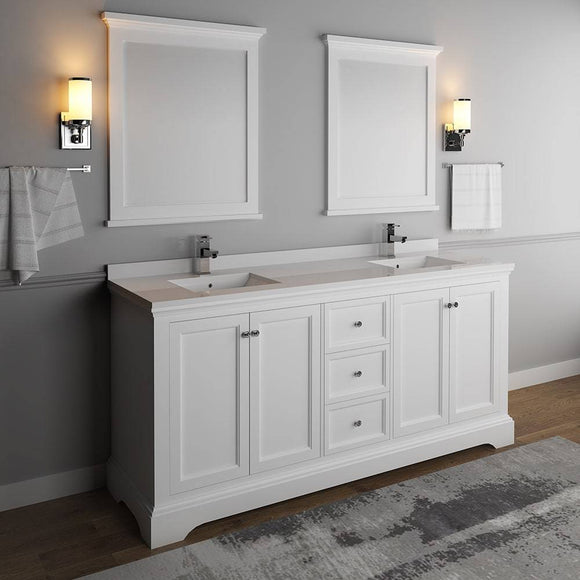 Fresca FVN2472WHM Windsor 72" Matte White Traditional Double Sink Bathroom Vanity with Mirrors
