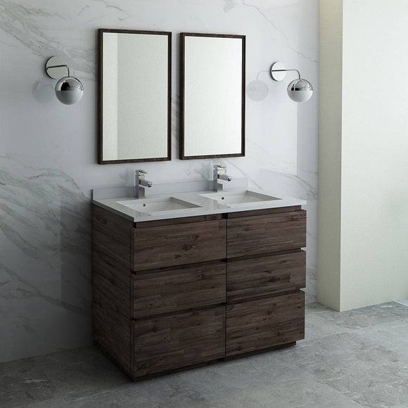 Fresca FVN31-2424ACA-FC Formosa 48" Floor Standing Double Sink Modern Bathroom Vanity with Mirrors