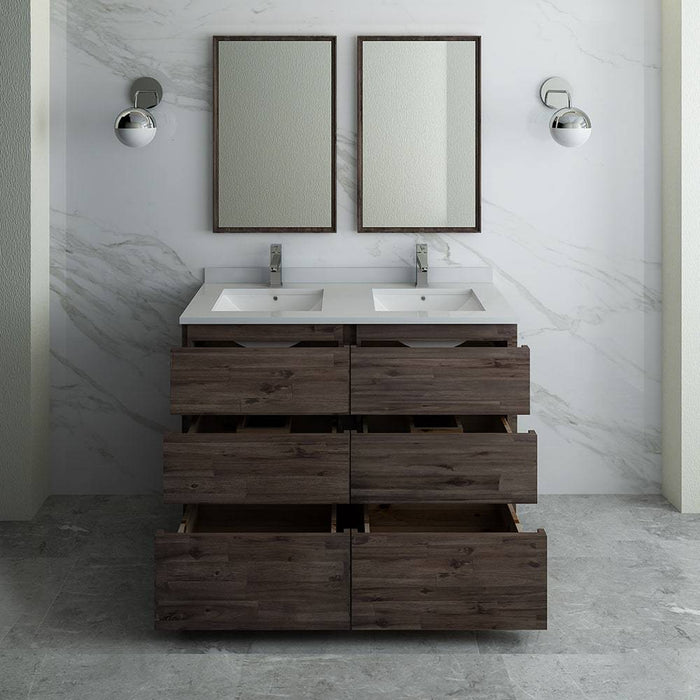 Fresca FVN31-2424ACA-FC Formosa 48" Floor Standing Double Sink Modern Bathroom Vanity with Mirrors in Acacia