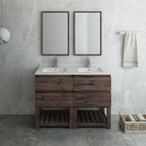 Fresca FVN31-2424ACA-FS Formosa 48" Floor Standing Double Sink Modern Bathroom Vanity with Open Bottom & Mirrors