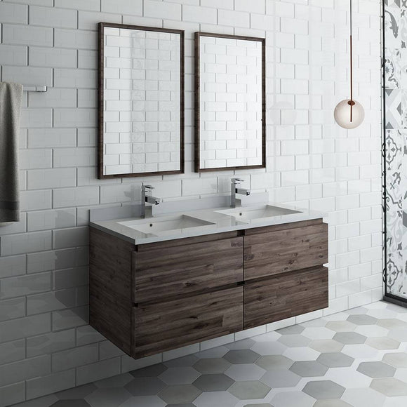 Fresca FVN31-2424ACA Formosa 48" Wall Hung Double Sink Modern Bathroom Vanity with Mirrors