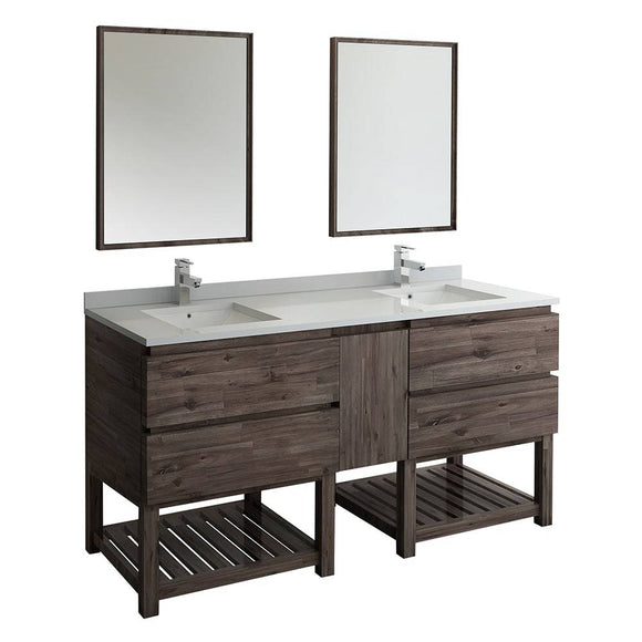 Fresca FVN31-301230ACA-FS Formosa 72" Floor Standing Double Sink Modern Bathroom Vanity with Open Bottom & Mirrors