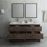 Fresca FVN31-3030ACA-FS Formosa 60" Floor Standing Double Sink Modern Bathroom Vanity with Open Bottom & Mirrors