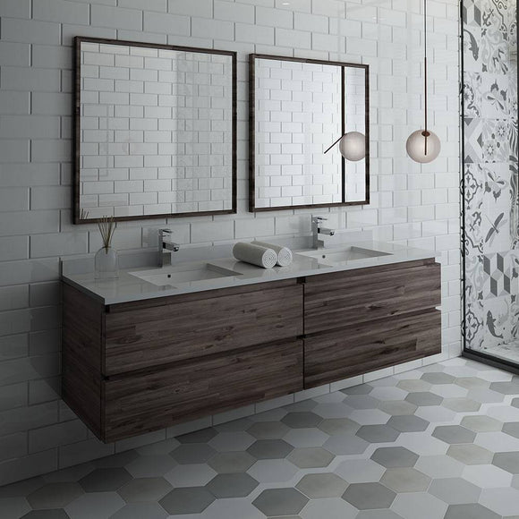 Fresca FVN31-3636ACA Formosa 72" Wall Hung Double Sink Modern Bathroom Vanity with Mirrors