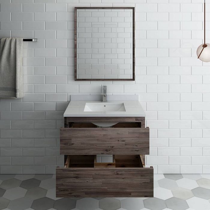 Fresca FVN3130ACA Formosa 30" Wall Hung Modern Bathroom Vanity with Mirror in Acacia
