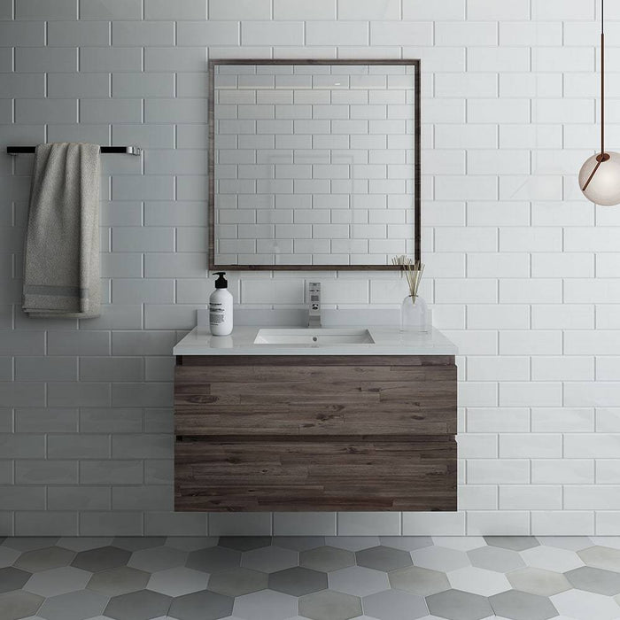 Fresca FVN3136ACA Formosa 36" Wall Hung Modern Bathroom Vanity with Mirror in Acacia