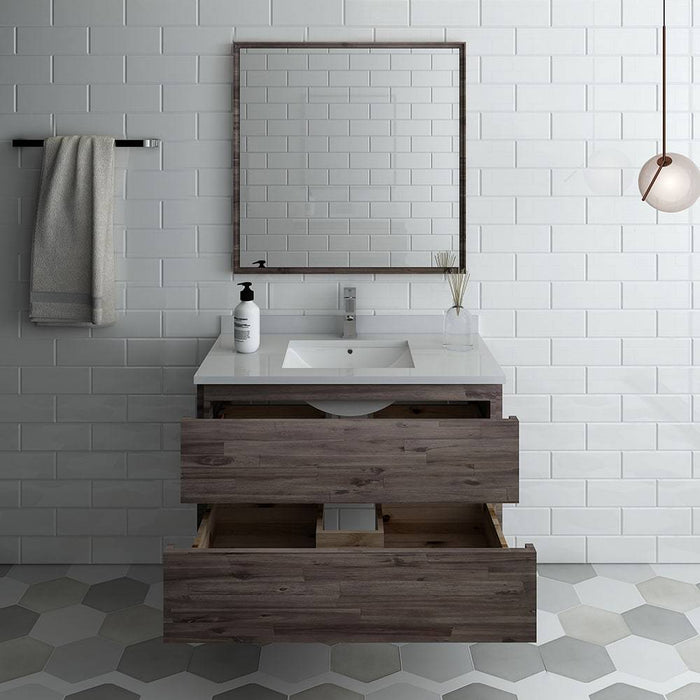 Fresca FVN3136ACA Formosa 36" Wall Hung Modern Bathroom Vanity with Mirror in Acacia