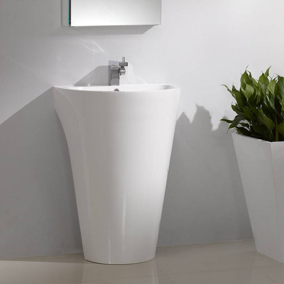 Fresca FVN5023WH Parma 24" White Pedestal Sink with Medicine Cabinet - Modern Bathroom Vanity