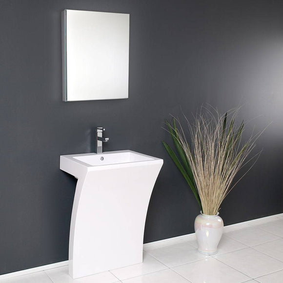 Fresca FVN5024WH Quadro 23" White Pedestal Sink with Medicine Cabinet - Modern Bathroom Vanity