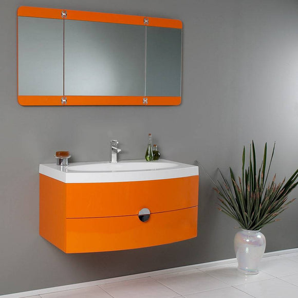 Fresca FVN5092OR Energia 36" Orange Modern Bathroom Vanity with Three Panel Folding Mirror