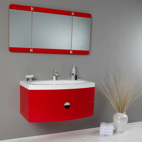 Fresca FVN5092RD Energia 36" Red Modern Bathroom Vanity with Three Panel Folding Mirror
