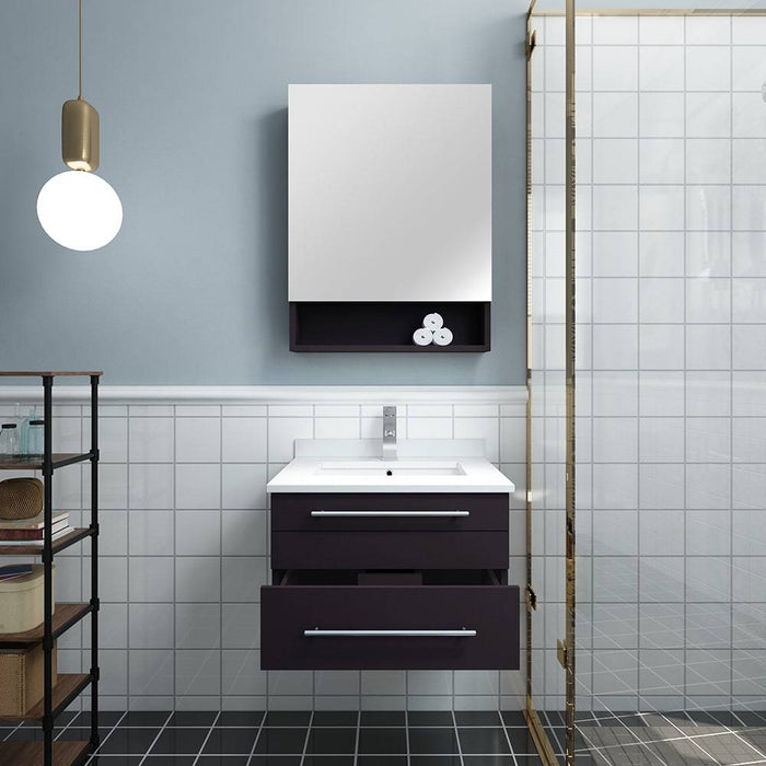 Fresca FVN6124ES-UNS Lucera 24" Espresso Wall Hung Undermount Sink Modern Bathroom Vanity with Medicine Cabinet