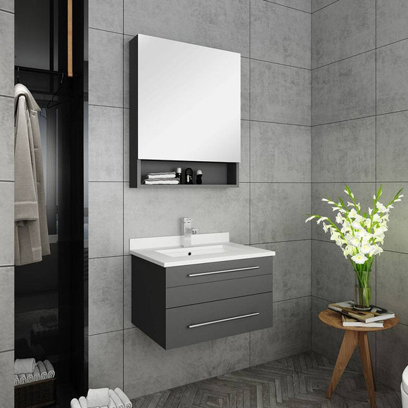 Fresca FVN6124GR-UNS Lucera 24" Gray Wall Hung Undermount Sink Modern Bathroom Vanity with Medicine Cabinet