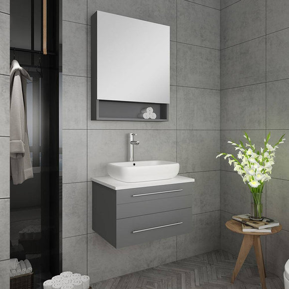 Fresca FVN6124GR-VSL Lucera 24" Gray Wall Hung Vessel Sink Modern Bathroom Vanity with Medicine Cabinet
