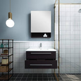 Fresca FVN6130ES-UNS Lucera 30" Espresso Wall Hung Undermount Sink Modern Bathroom Vanity with Medicine Cabinet